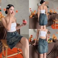 ราคา ninn jeans 6530 กระโปรงยีนส์ผ้าไม่ยืด ทรงคาร์โก้ เอวสูง กระเป๋าข้างใช้งานได้จริง งานพรีเมียมนำเข้า (42352434541)