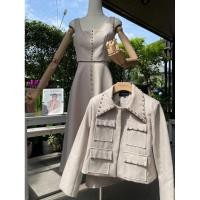 ราคา French Korea ชุดSetสูทกระโปรงสีน้ำตาลเทาCEOใส่ทำงาน Charissa ชุดSetสูทแขนยาวแต่งเพชร+เสื้อครอปแขนกุด+กระโปรงยาวเข้าชุด (25583810286)