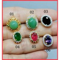 ราคา ต่างหูทับทิม นิล หยก อเมทิสต์ มรกต (พลอยชาตั้ม)​ล้อมเพชรcz หุ้มทอง18k(399 บาท)​ (4142454835)
