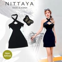 ราคา งานป้าย NITTAYA การันตีเสื้อผ้าคุณภาพ มินิเดรส เดรสเกาะอกดำแถบข้างสีขาวมีสายคล้องคอได้ (21434779962)