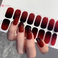 ราคา Renbg 16 ชิ้น/แผ่นกึ่งกระป๋องเจลยาทาเล็บสติกเกอร์ยาว-Lasg ครีมเล็บ Decal Full Cover Gradient สี Cured Slider TH (25379376110)