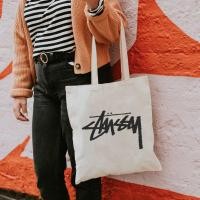 ราคา Vintage Aesthetic Tote Bag กระเป๋าผ้าใบ Stussy พร้อมซิปกาว (29515148375)