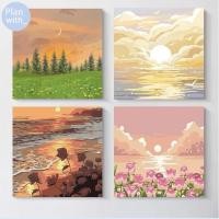 ราคา ภาพวาดสีน้ำมันดิจิตอล ใส่กรอบ ภาพทิวทัศน์ DIY ภาพระบายสีตามตัวเลข 20*20CM วาดภาพดิจิตอล (26129880842)