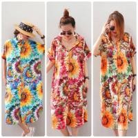 ราคา สงกรานต์ ดอกไม้ Summer เดรสเชิ้ตตัวยาว แขนสั้นแต่งกระดุมเรียงเม็ด ผ้าไหมอิตาลีพิมพ์ลายกราฟฟิก มีกระเป๋า2 (27380694161)