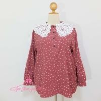 ราคา เสื้อคนอ้วนคอจีนแขนยาวผ้าไหมอิตาลีสีสีปูนแดงลายจุดแต่งปกผ้าลูกไม้สีขาว ผ่าหน้าติดกระดุม4เม็ด สวยน่ารักมากๆค่ะ อก50-52นิ้ (6152792169)