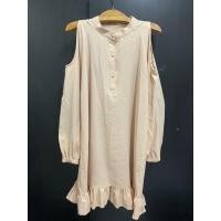ราคา เดรสมือ2เปิดไหล่แขนยาวสวยค่ะสีโอรส (11884509043)