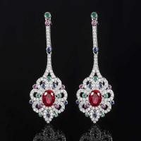 ราคา ▥ เงินสเตอร์ลิงเครื่องประดับต่างหูผู้หญิงคอรันดัมสีแดงสปิเนลสีฟ้าสร้างสรรค์ต่างหูหินหลัก 6*8 (41175774325)