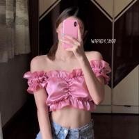 ราคา เสื้อปาดไหล่ สีชมพู ปาดไหล่ เอวลอย ครอป โชว์ไหล่ เสื้อเปิดไหล่ (9025880485)