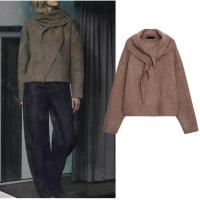 ราคา ZARAA Hem Side Slit Round Neck Long Sleeve with Scarf Sweater 2142237 (47351948270)
