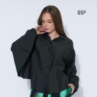 ราคา GSP เสื้อแขนยาว เสื้อเชิ้ตผู้หญิง Shirt เสื้อเชิ้ต แขนยาว สีดำ แต่งระบายแขนค้างคาว PU9BBL (16409162377)