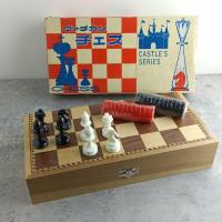 ราคา !!ตัวล็อคเวลาพับเก็บไม่ล็อค เซตหมากรุกฝรั่ง+หมากฮอส กระดานไม้ 12x12 นิ้ว ตัวหมากรุกพลาสติกสีขาว-ดำ สินค้ามือสองญี่ปุ่น (27573536937)