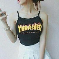 ราคา เสื้อไฟ เสื้อครอป สายเดี่ยวสกรีนลายTHRASHER (118839257)