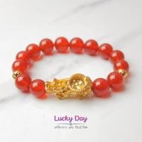 ราคา กำไลหิน ปี่เซียะ นำโชค ปี่เซียะกังหันแชกง หินกันภัย คาเนเลี่ยน (Carnelian) สีแดงสด 10 มม !! (3909279194)