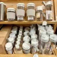 ราคา MUJI มูจิ แก้วกาแฟ พร้อมปลอกซิลิโคน และ ขวดน้ำ พลาสติก พกพา แบบมีหลอด (27252072946)