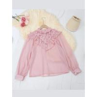 ราคา เสื้อแฟชั่นผู้หญิงแขนยาวคอระบายหวาน สีชมพูอ่อน ผ้าชีฟอง (41114997905)