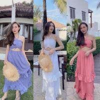 ราคา ชุดขาวไปทะเล เดรสขาว เกาะอก กระโปรงยาว ชุดไปทะเล (7762230855)