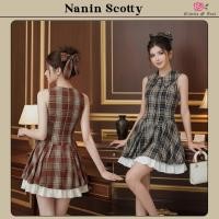 ราคา Nanin Scotty Dress เดรสแขนกุด คอปก กระดุมหน้า ซิปหลัง กระโปรงบอลลูนเย็บจีบ ชายเดรสเย็บแต่งระบายสีขาว เนื้อผ้าลายสก็อต (45951786165)