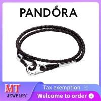 ราคา ขายร้อน 100% S925 เงินสเตอร์ลิงคู่สุภาพสตรีเครื่องประดับ Pandora DIY Pandora Moments สร้อยข้อมือหนังคู่ถักสีน้ําตาล 593338ค01 (44373492105)