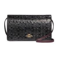 ราคา กระเป๋า Coach หนังแท้ ปั๊มลาย มีสายยาว | Coach Foldover Clutch Signature Debossed Patent Leather ของมันต้องมี งานสวยมาก (9256655115)