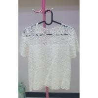 ราคา เสื้อลูกไม้ฉลุสีขาวแขนสั้น (44050983547)