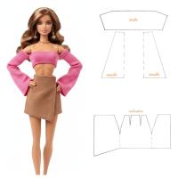 ราคา แพทเทิร์นสำหรับตัดชุดตุ๊กตาบาร์บี้ เซตเสื้อแขนยาว เปิดไหล่ กระโปรงป้าย (27923241989)