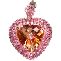 ราคา เข็มกลัดพลอยแท้ โทปาส สีส้มเหลือบรุ้ง 18 x 18 mm. ล้อม แซฟไฟร์ชมพู เงินแท้ 925 ชุบนาค (rose gold) (21694395643)