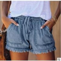 ราคา Kaz-womens Washed Denim Shorts Casual Drawstring Elastic เอว Frayed Hem กางเกงยีนส์สั้นหลวม (25592331633)