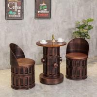 ราคา โต๊ะและเก้าอี้กลมสไตล์อเมริกันศิจ สไตล์อุตสาหกรรมย้อนยุค โต๊ะและเก้าอี้บาร์ ชุดโต๊ะและเก้าอี้ถังน้ำมันสำหรับร้านชานม ขนม (44850670377)