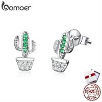 ราคา Bamoer ต่างหูสตั๊ด เงินแท้ 925 ประดับเพทาย รูปต้นกระบองเพชร สีเขียว แฟชั่น สําหรับผู้หญิง SCE522 (15970725512)