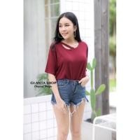 ราคา เสื้อยืดผ้าเรย่อน Gi-Ants Shop คอวี (446292026)