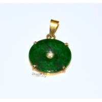 ราคา จี้หยกพม่าJadeite-Jade(A-Jade)กลม TypeAสีเขียวเข้มสด เนื้อตัน เพชรแท้0.01กะรัต ขนาด1.5*2.3ซม. ทองคำ14k (8913624233)