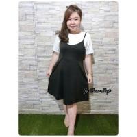 ราคา เซ็ตเอี๊ยมสีดำ สำหรับสาวอวบ เสื้อ+เอี๊ยมกระโปรง (348516848)