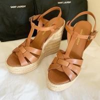ราคา แท้ % Used Like New YSL Tribute Leather Wedged Espadrilles Shoes size 38” อปก ถุงผ้า ครบ สภาพใหม่กริบ (25372545116)