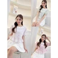 ราคา Pee Ka Nong เสื้อคอบัวลูกไม้ แขนตุ๊กตา ลายสก๊อต (49454803427)