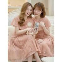 ราคา เดรสยาวสีน้ำตาลลูกไม้ทั้งชุด แขนกุด ดีไซน์คลุมไหล่ระบายคอชิด (ticha) (53207228082)