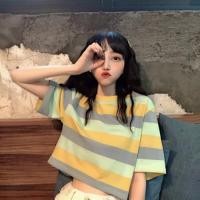 ราคา [ส่งจากไทย] #f-004 เสื้อยืดเอวลอยแขนสั้นผู้หญิงฤดูร้อนแบบใหม่ แถบสายรุ้ง (24608893638)