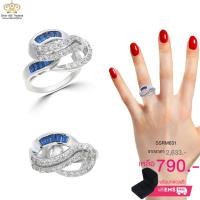 ราคา แหวนเพชรcz ประดับเพชร CZ แหวนทรงดีไซน์เก๋แปลกตา ประดับเพชรสี่เหลี่ยมน้ำเงินเคี่ยงคู่เพชรกลมขาว ดีไซน์เก๋เท่ห์ ไม่มีใค... (3655053694)