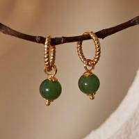 ราคา Vachana - Round Green Jade Twisted Huggie Hoop Earrings (ต่างหูกลมหยกเขียวแท้) (28792656389)