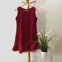 ราคา เดรส ผ้าฮานาโกะ สีแดง แต่งผ้าแก้วที่ชายกระโปรง (2480409051)