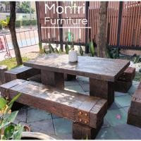 ราคา ชุดโต๊ะสนามปูนลายไม้ รุ่น New2023 ขนาด 180*90 cm. งานทำมือสุดปราณีตเสมือนไม้จริง แข็งแรงคงทนไม่เปราะบางอย่างแน่นอน (23216386475)