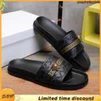ราคา [38-46] แฟชั่น Versace รองเท้าแตะลายนูนหนังวัวคุณภาพสูงสไตล์ธุรกิจรองเท้าแตะผู้ชาย (54405527680)