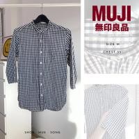 ราคา MUJI เสื้อเชิ้ต คอจีน ลายสก๊อต ขาวดำ มือสอง (21386761279)