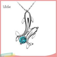 ราคา ตกลง น่ารักชุบเงินปลาโลมาคู่จี้เสน่ห์สร้อยคอโซ่เครื่องประดับเลดี้ (45507075950)