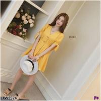 ราคา เดรสสั้น สีเหลือง คอวี แขนตุ๊กตา เสื้อผ้าแฟชั่น ชุดทำงาน มินิเดรส 5924 (24575074812)