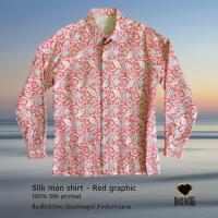 ราคา เสื้อเชิ้ต ผ้าไหม สำหรับท่านชาย Silk men shirt special order cutting (100% Silk)-Red graphic 01 (23108232544)