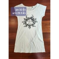 ราคา เสื้อยืด เสื้อยาว สีขาว แขนสั้น มือสอง มือ 2 Dress T-shirt (22518801168)