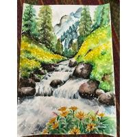 ราคา ภาพวาดวิวธรรมชาติ ภาพน้ำตก ภูเขา ภาพวาดสีน้ำ ขนาดA3/29.7x42cm กระดาษร้อยปอนด์ นำไปใส่กรอบตกแต่งให้สวยงาม (55550453845)