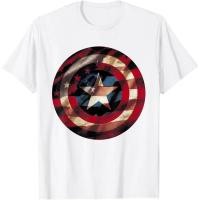 ราคา เสื้อยืดลายธงโล่กัปตันอเมริกา Marvel สำหรับผู้ชายและผู้หญิง เสื้อยืดลายกราฟิกแนวรักชาติ เสื้อสีขาวลำลอง (45756256833)