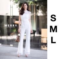 ราคา เสื้อผ้างานป้าย : จั๊มสูทขายาว ทั้งชุดใช้ผ้าลูกไม้เนื้อดีมาก หนา และอยู่ทรง แต่งระบายตรงคอ (1754420081)