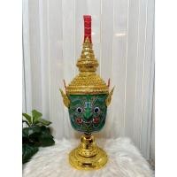 ราคา หัวโขน อินทรชิต ขนาดสวมหัว งานกระดาษ ปิดทองเค ประดับเพชรคริสตัล พร้อมฐานไม้อัดสีแดงฟรี ของตกแต่งบ้าน ที่ระลึก khon mask (49450252069)